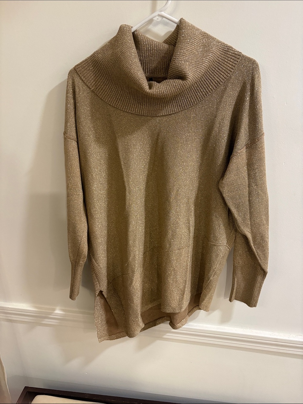 Cable & Gauge Metallic Taupe Cowl Neck Sweater